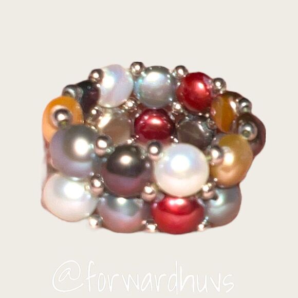 Freshwater Pearl Multicolored Stretch Ring - Picture 1 of 8